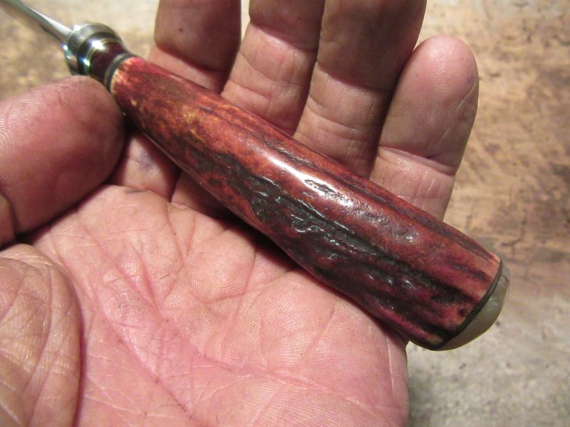                                            Montana Trout Knife Red Blood Sambar Stag Musk Ox Handle