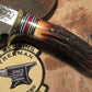 J. Behring Handmade Woodmonk Hammermark 5 1/2" Blade Killer Red Satg Ox Butt 
