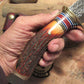 J. Behring Handmade Woodmonk Hammermark 5 1/2" Blade Killer Red Satg Ox Butt 