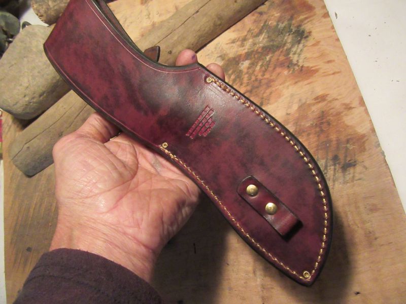 J. Behring Handmade Woodmonk Hammermark 5 1/2" Blade Killer Red Satg Ox Butt 