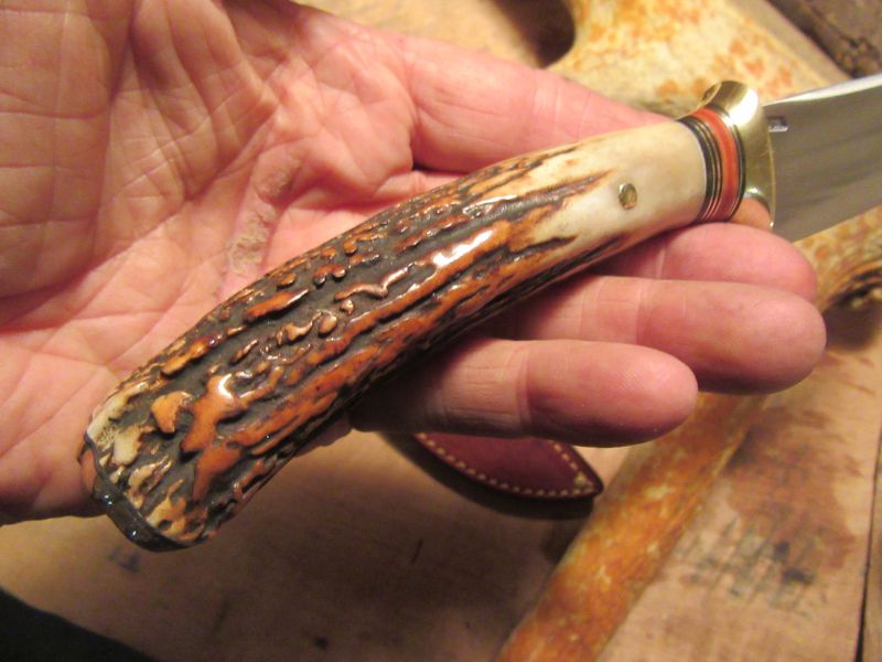 J. Behring Handmade Old School Hunter/Skinner Sambar Stag 5 1/4" blade