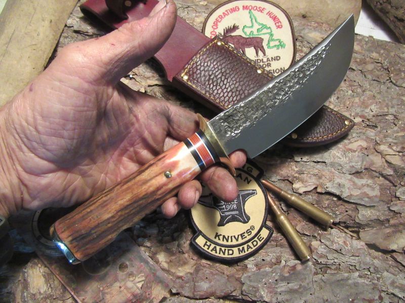 J. Behring Handmade Big Six Hunter 6 1/4" Blade Finger Grip Sambar Stag 