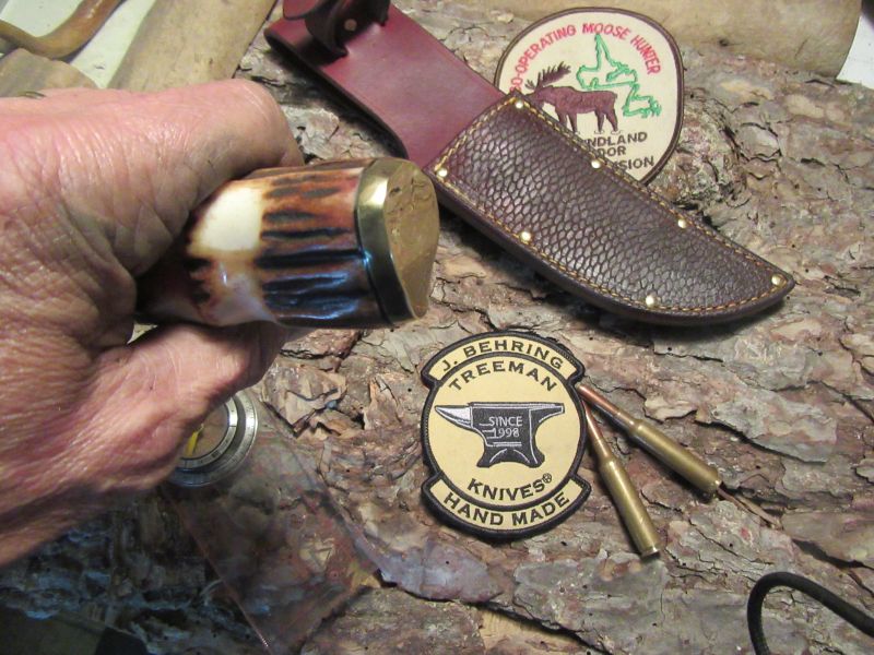 J. Behring Handmade Big Six Hunter 6 1/4" Blade Finger Grip Sambar Stag 