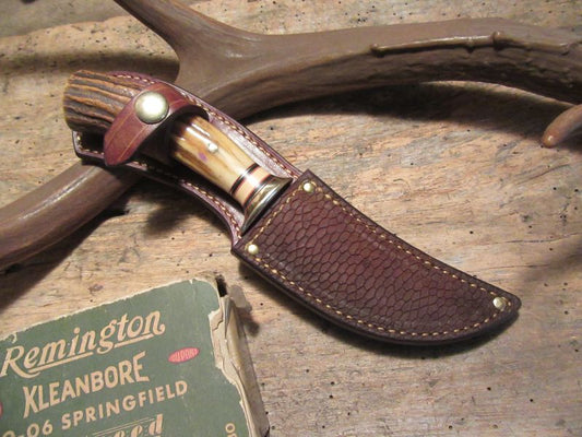 J. Behring Handmade Deer & Trout Stag Compass beaver Tail Sheath  