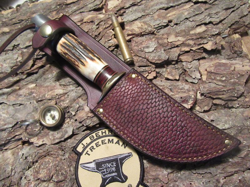 J. Behring Fox River 5" Stag Horse Hide Aluminum Beaver Tail Sheath