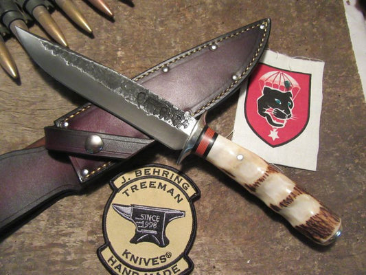 Treeman Handmade Double Skull Fighter reverse grind Stag Finger Grip handle 