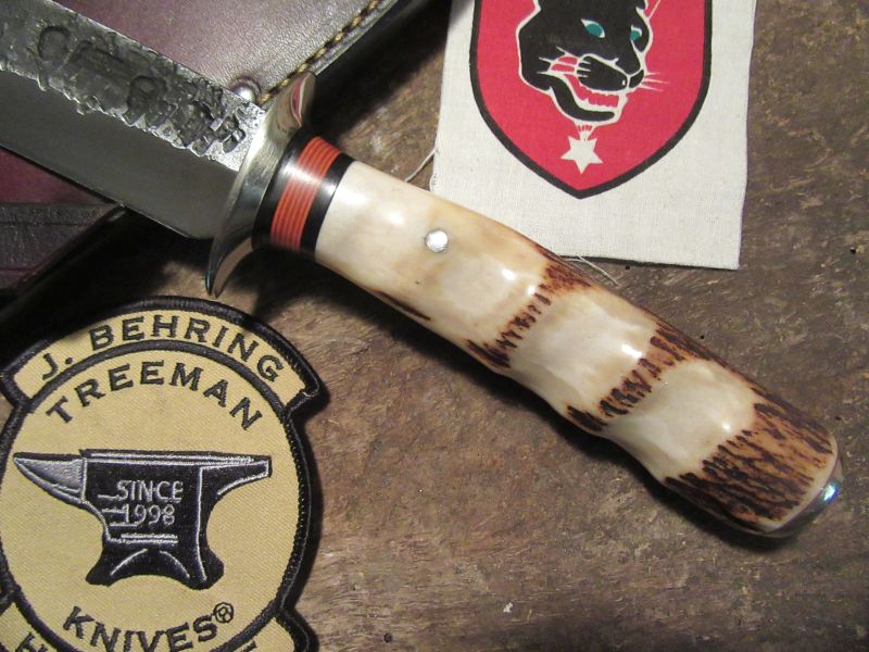Treeman Handmade Double Skull Fighter reverse grind Stag Finger Grip handle 