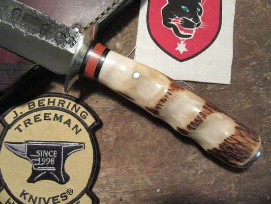 Treeman Handmade Double Skull Fighter reverse grind Stag Finger Grip handle 