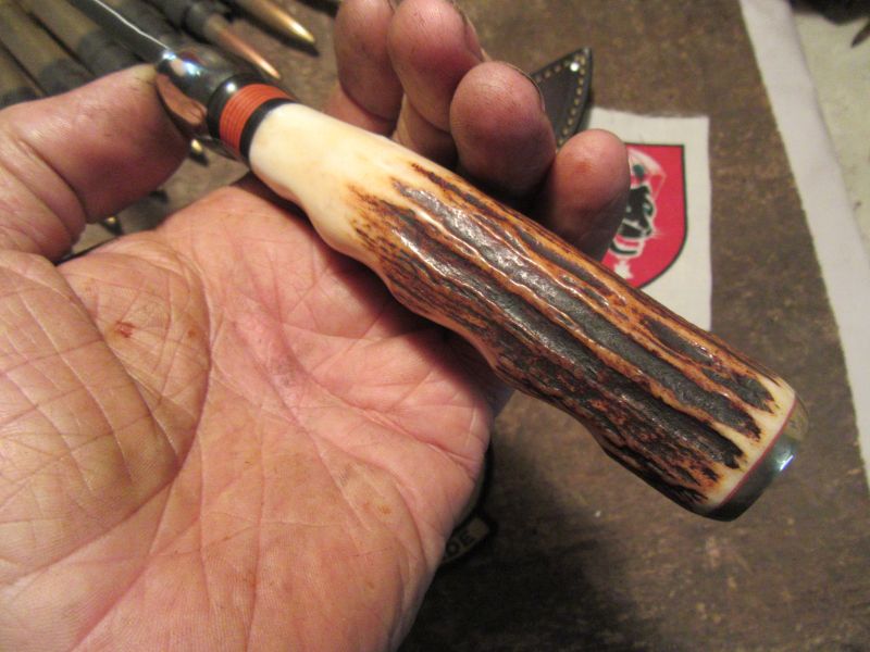 Treeman Handmade Double Skull Fighter reverse grind Stag Finger Grip handle 