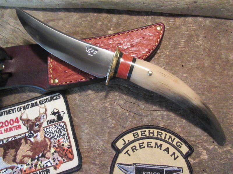 J. Behring Deer & Trout Musk Ox Horn tine with Ostrich sheath 