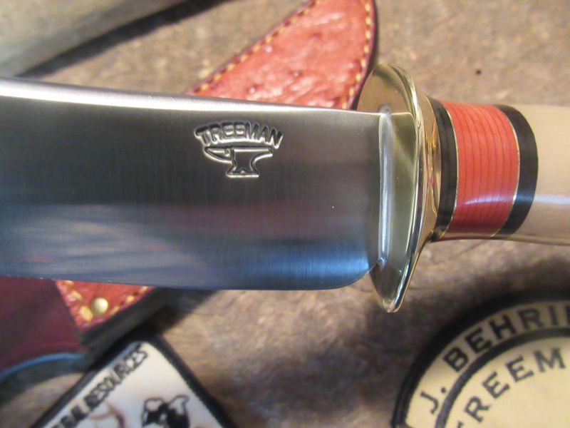 J. Behring Deer & Trout Musk Ox Horn tine with Ostrich sheath 