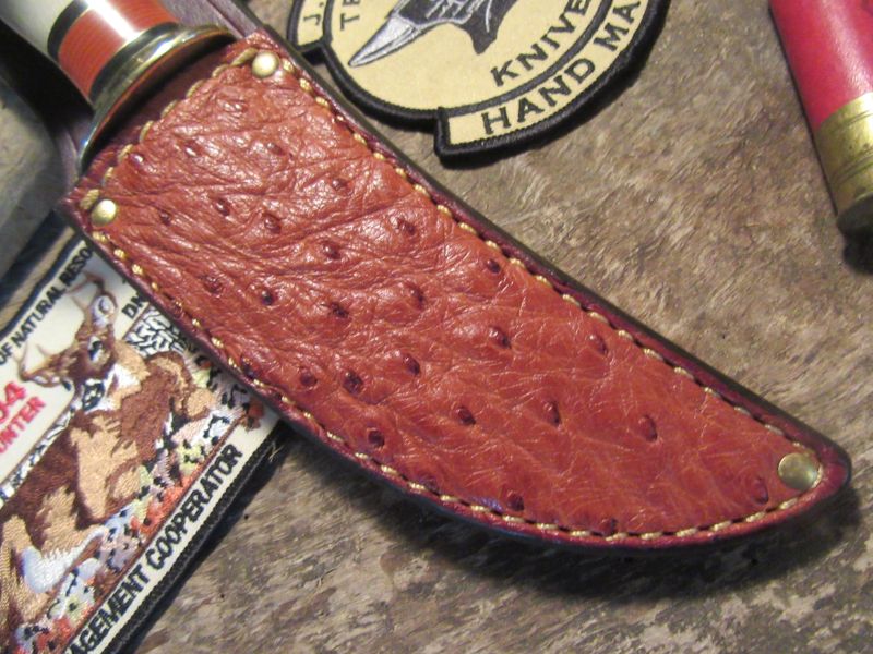 J. Behring Deer & Trout Musk Ox Horn tine with Ostrich sheath 