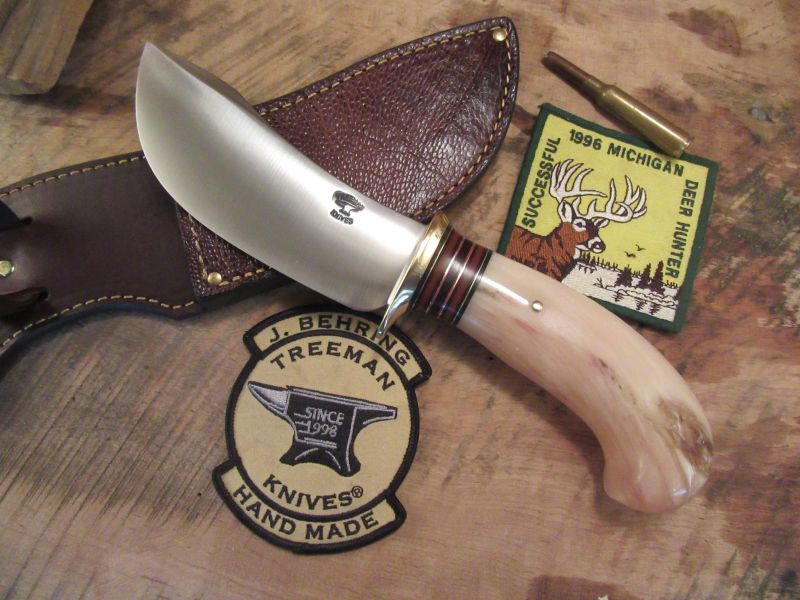 J. Behring Handmade Nesmonk Musk Ox Birds Head handle Ostrich leg sheath 