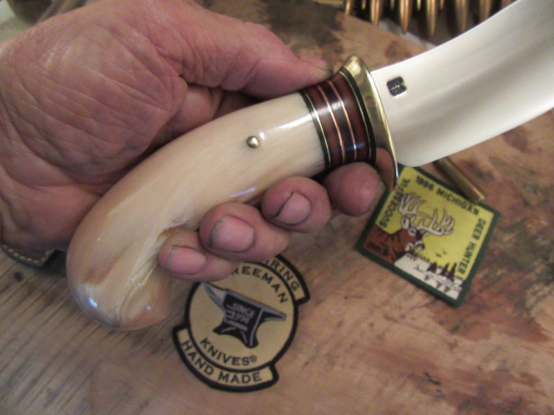 J. Behring Handmade Nesmonk Musk Ox Birds Head handle Ostrich leg sheath 