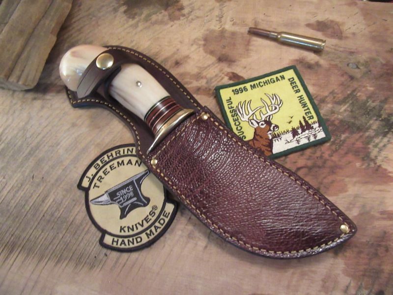 J. Behring Handmade Nesmonk Musk Ox Birds Head handle Ostrich leg sheath 