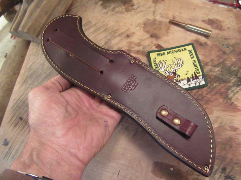 J. Behring Handmade Nesmonk Musk Ox Birds Head handle Ostrich leg sheath 