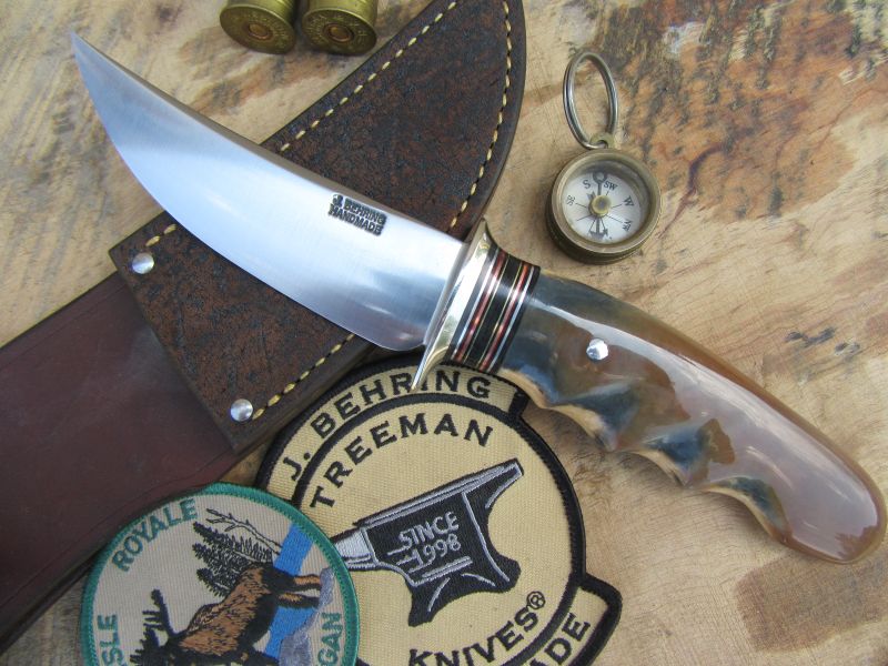      J. Behring Handmade Michigan Hunter Blue Brown Tan Ivory  Giraffe hide Sheath