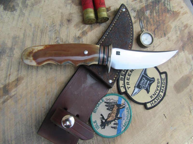      J. Behring Handmade Michigan Hunter Blue Brown Tan Ivory  Giraffe hide Sheath