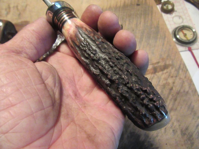 J. Behring Handmade Fox River Hunter Pop Corn Stag Ox Butt Cap Ostritch sheath