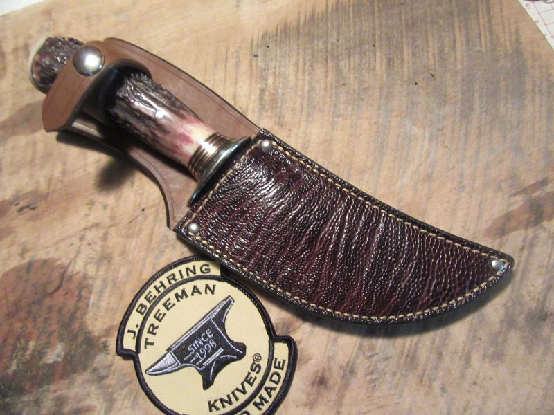 J. Behring Handmade Fox River Hunter Pop Corn Stag Ox Butt Cap Ostritch sheath