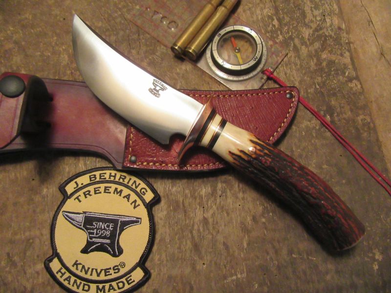                         J. Behring Handmade Fox River hunter Copper Guard Red Sambar Stag Ostritch Sheath