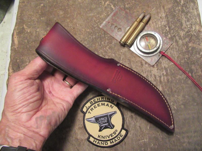                         J. Behring Handmade Fox River hunter Copper Guard Red Sambar Stag Ostritch Sheath
