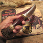 J. Behring Handmade 7" Camp Hunter knife Moss Green Horsehide Crown Stag