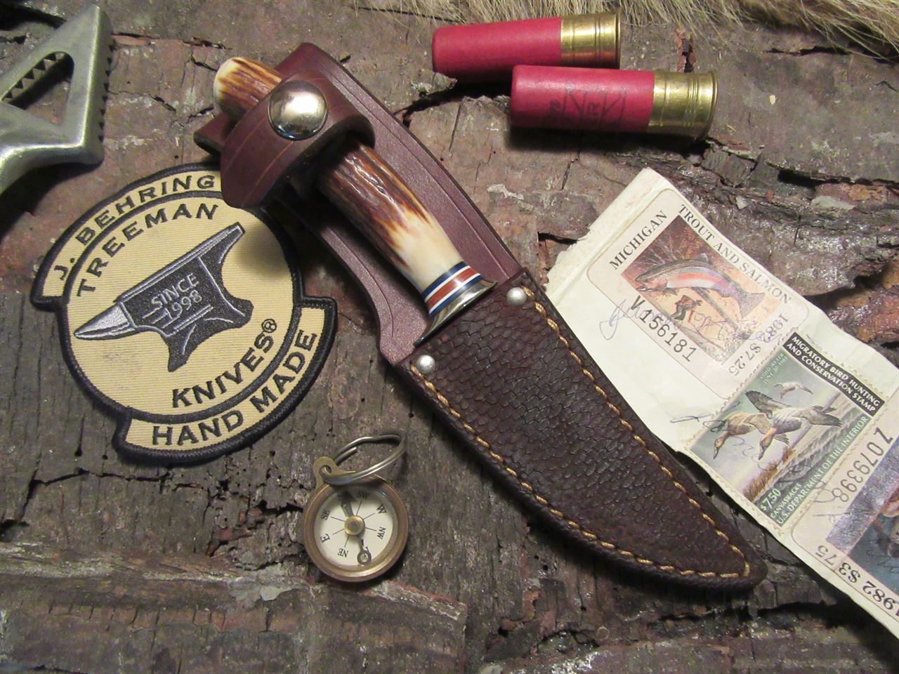  J. Behring Handmade Trout 120 year old Stag  beaver Tail Sheath  