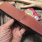  J. Behring Handmade  Hammer mark Caper 120 year old stag Ox butt Ostritch sheath