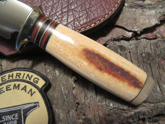 J. Behring Handmade Michigan Hunter Fossil Walrus Ivory Ox Butt Cap Elephant hide sheath 