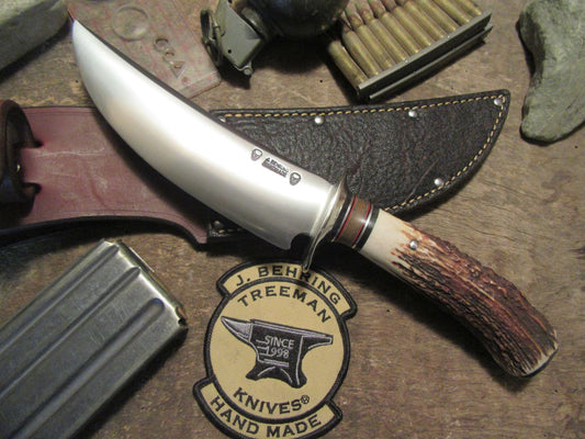 J. Behring Handmade Double Skull Fighter AAA Stag Elephant Ear Sheath Cape Buffalo Butt cap