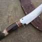     J.Behring Handmade 8" Camp Knife Nickel Horse Hide Crown Stag Acorns and Oak Leaf carved sheath