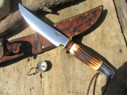 J. Behring Handmade  Stag Aluminum Huron Hunter 7" Blade 