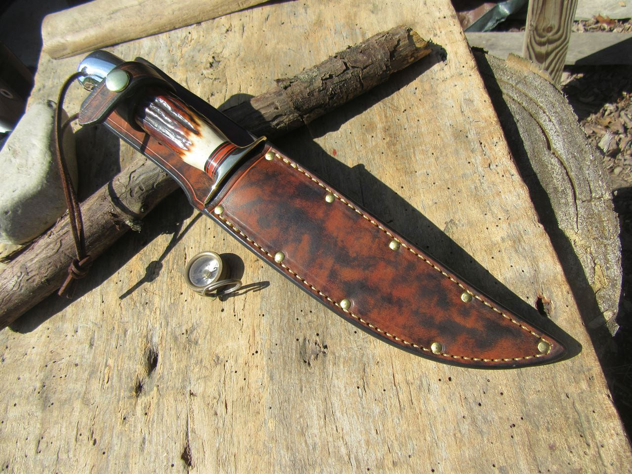J. Behring Handmade  Stag Aluminum Huron Hunter 7" Blade 