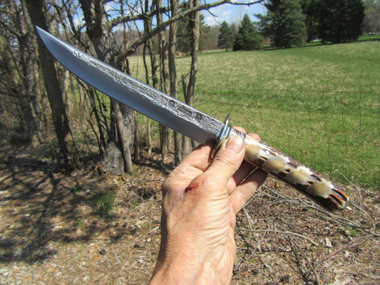                 J. Behring Handmade Double Skull Fighter 9" Hammermark Blade