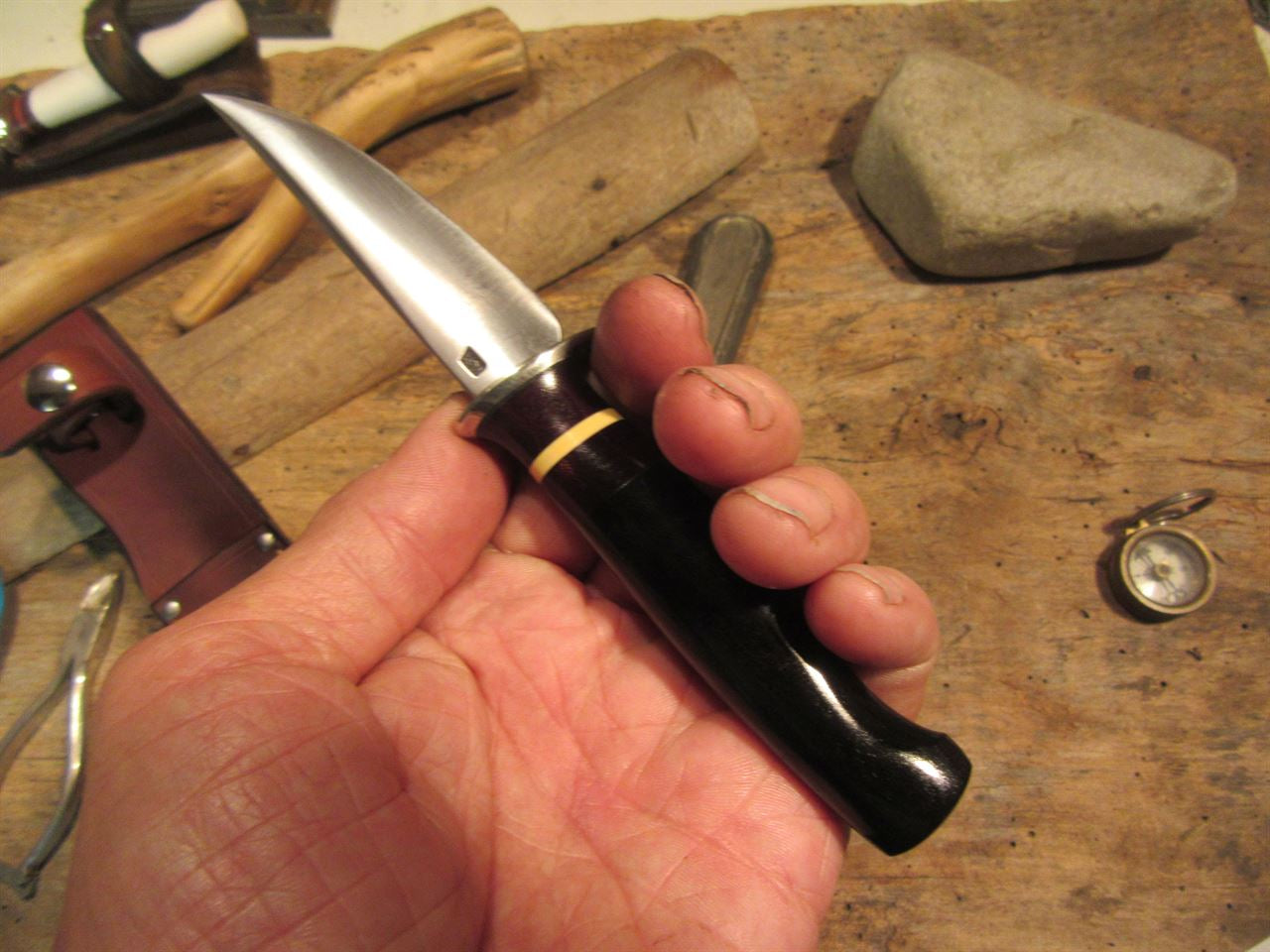 J.Behring Handmade Trout Knife Nickel silver Black, Maroon, White Micarta handle