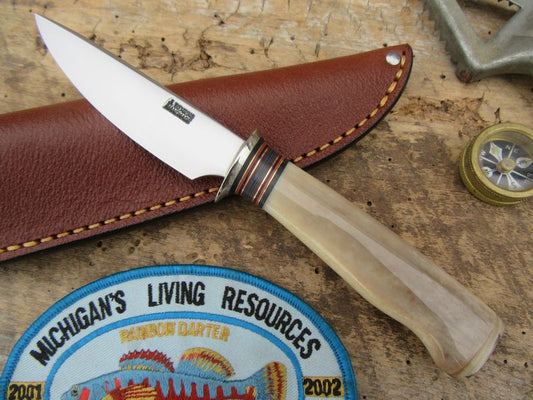 J.Behring Handmade Fossilized Ivory Drop Point Trout Knife 