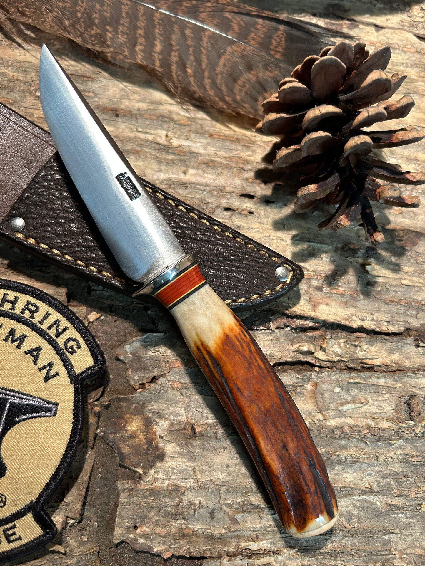 Treeman Trout Knife 120 Years old German Red Stag AEB-L Stainless Shark Sheath
