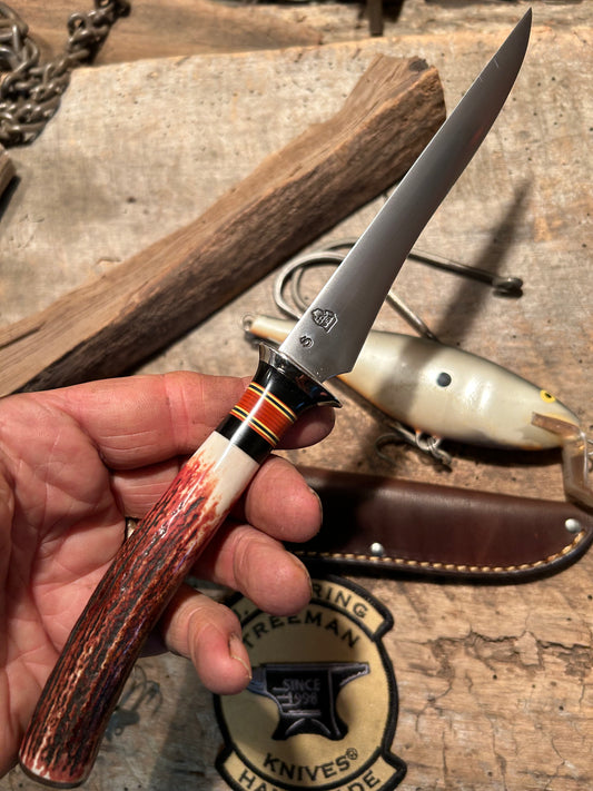 J. Behring Handmade 6" Stag Filet Knife AEB-L  Ivory Butt Cap
