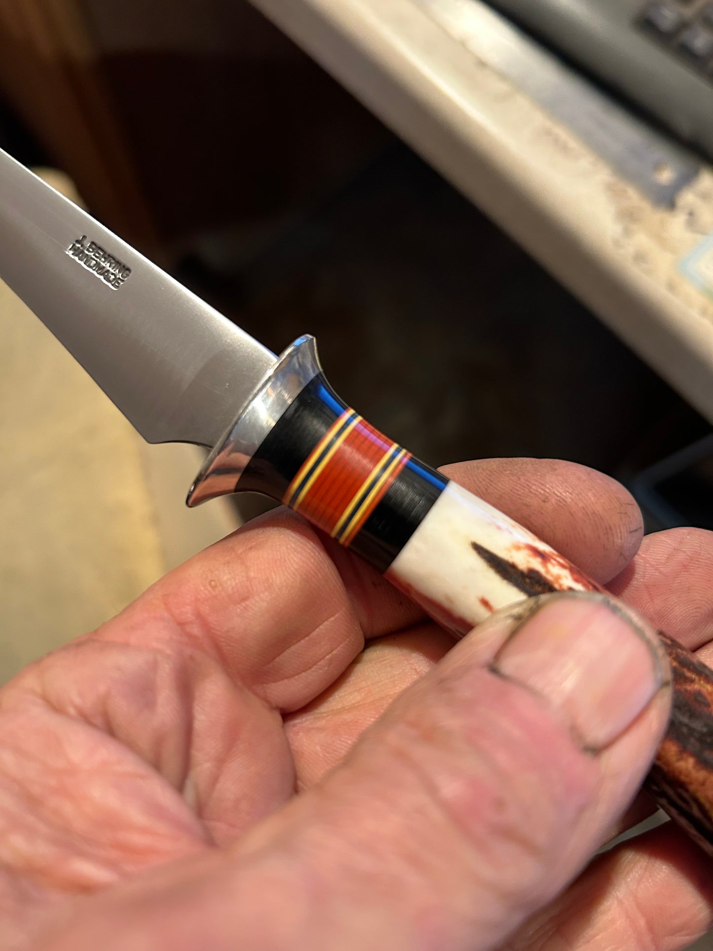 J. Behring Handmade 6" Stag Filet Knife AEB-L  Ivory Butt Cap