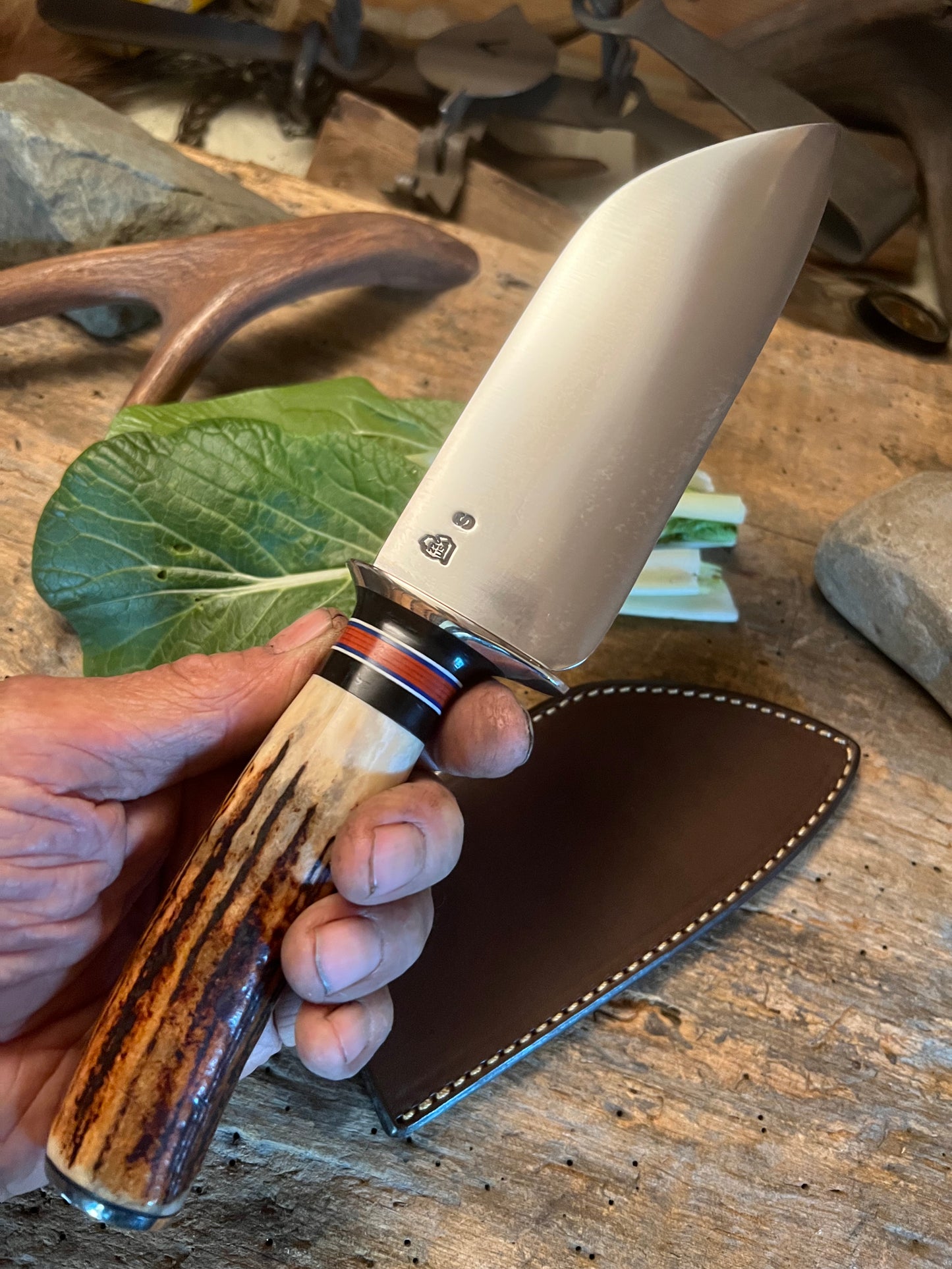 Treeman Hand Made Santoku Chefs knife Sambar Stag AEB-L stainless Steel.