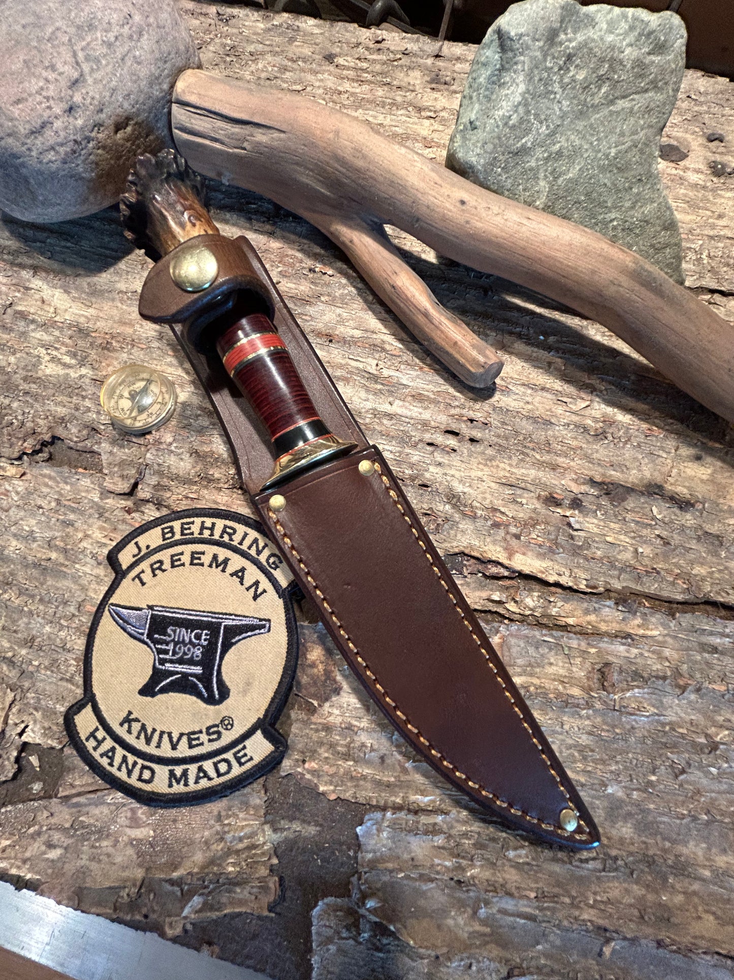 J. Behring Scagel Style Stainless Deer & Trout Horse Hide crown Stag