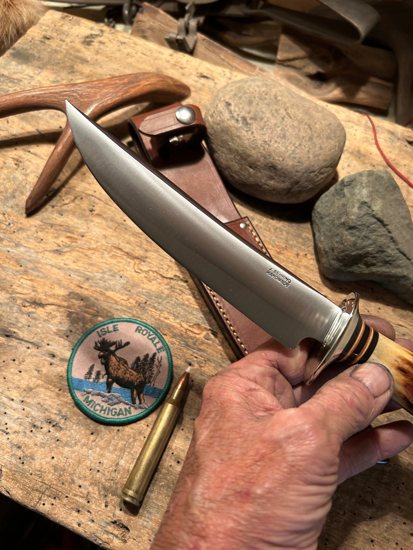 J. Behring Handmade Stag Camp Fighter 7" Blade Killer Old Stag
