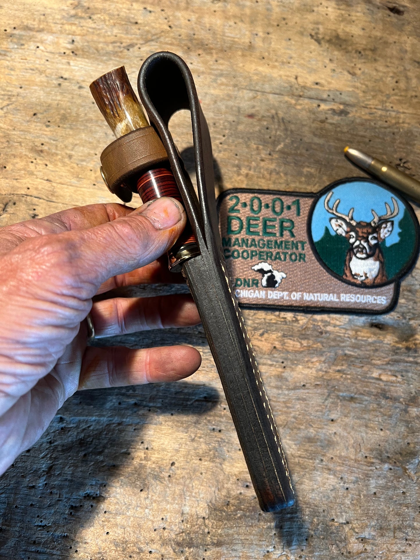 J. Behring Handmade Caper Horsehide crotch Stag Giraffe Sheath