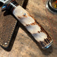 J. Behring Handmade Alaskan Semi Skinner Hammermark Stag Finger grip Giraffe Sheath
